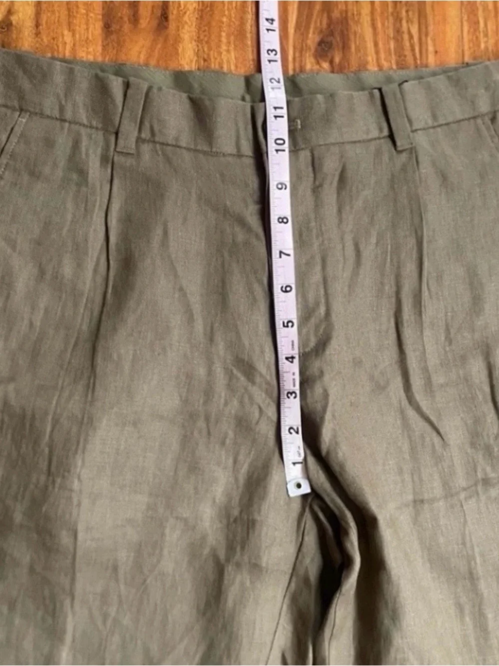NWT Mango Womens Olive 100% Linen High Waist Straight Pant Size 32 Minimalist